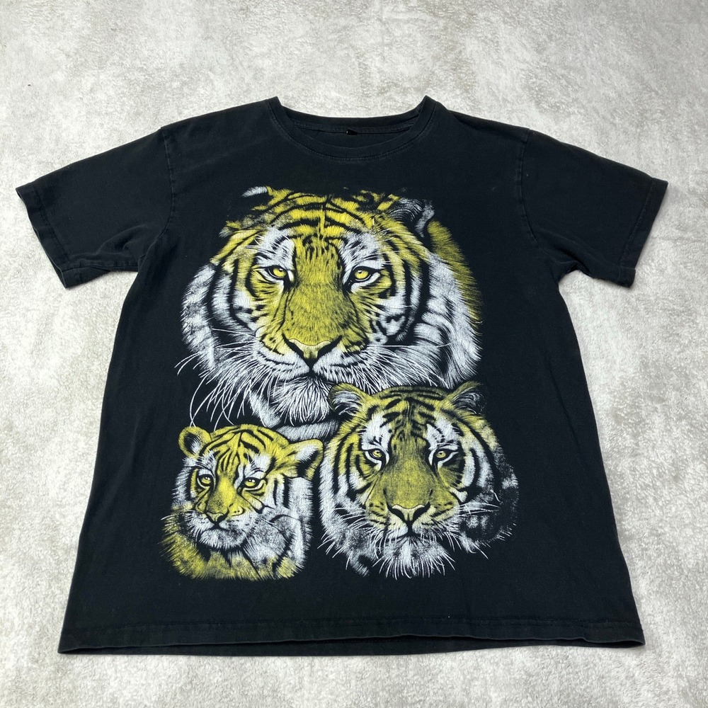 Vintage‎ Three Tigers Double Sided Graphic T-Shirt Animal AOP Tee Men L